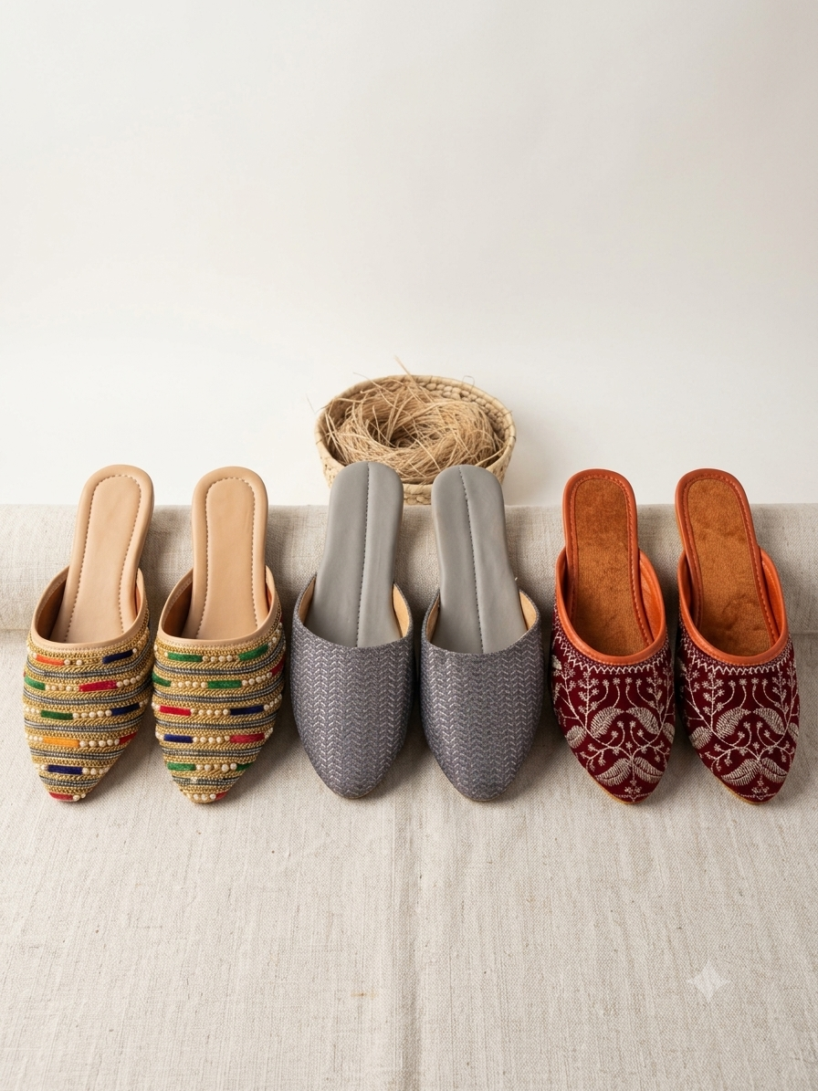 Dhivija Collections 3-Pair Jutti Combo Set | Ethnic Mules & Mojris for Women
