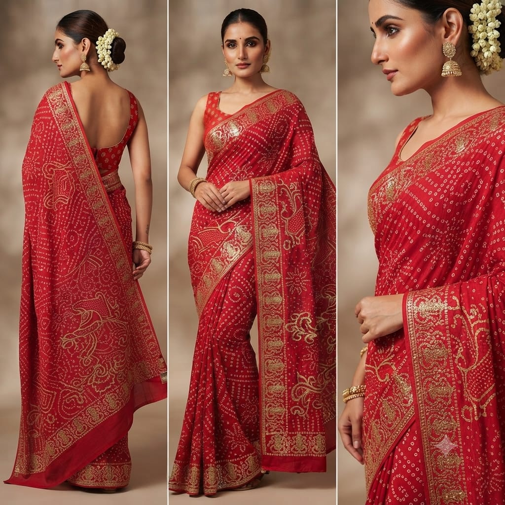 Crimson Heritage - Traditional Bandhani Sarees