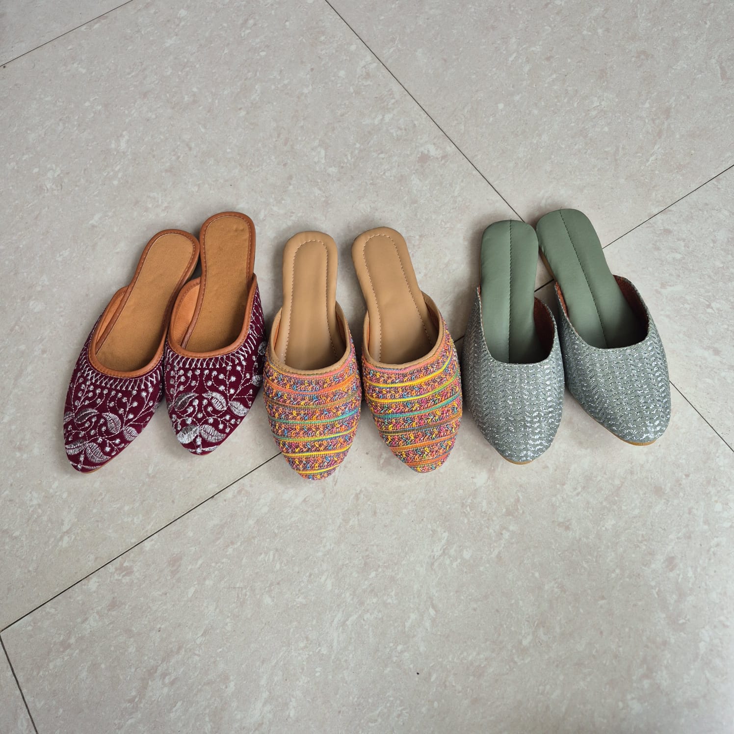 Dhivija Collections Multicolour Gota Patti & Bead Work Mules – Traditional Handcrafted Ethnic Juttis