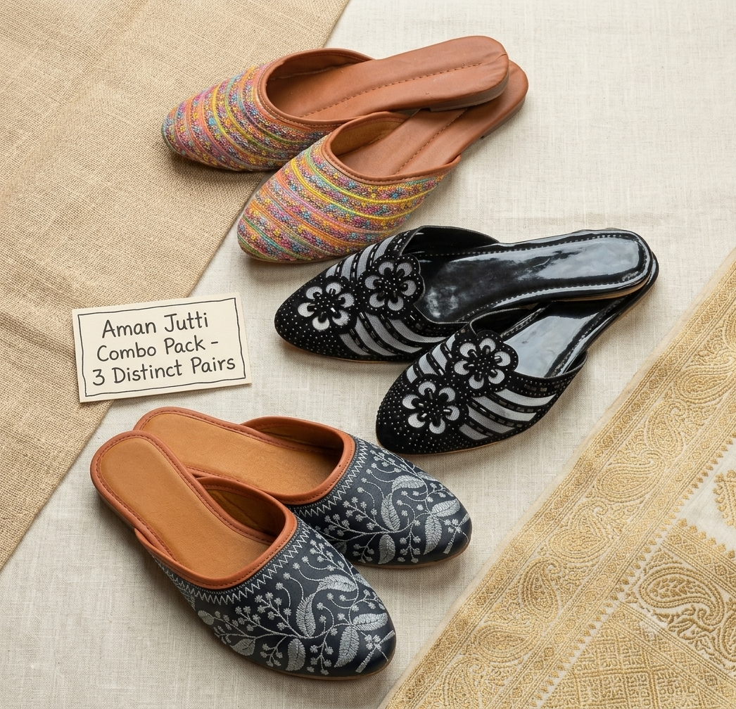 3-Pair Handcrafted Jutti Combo Pack | Dhivija Collections