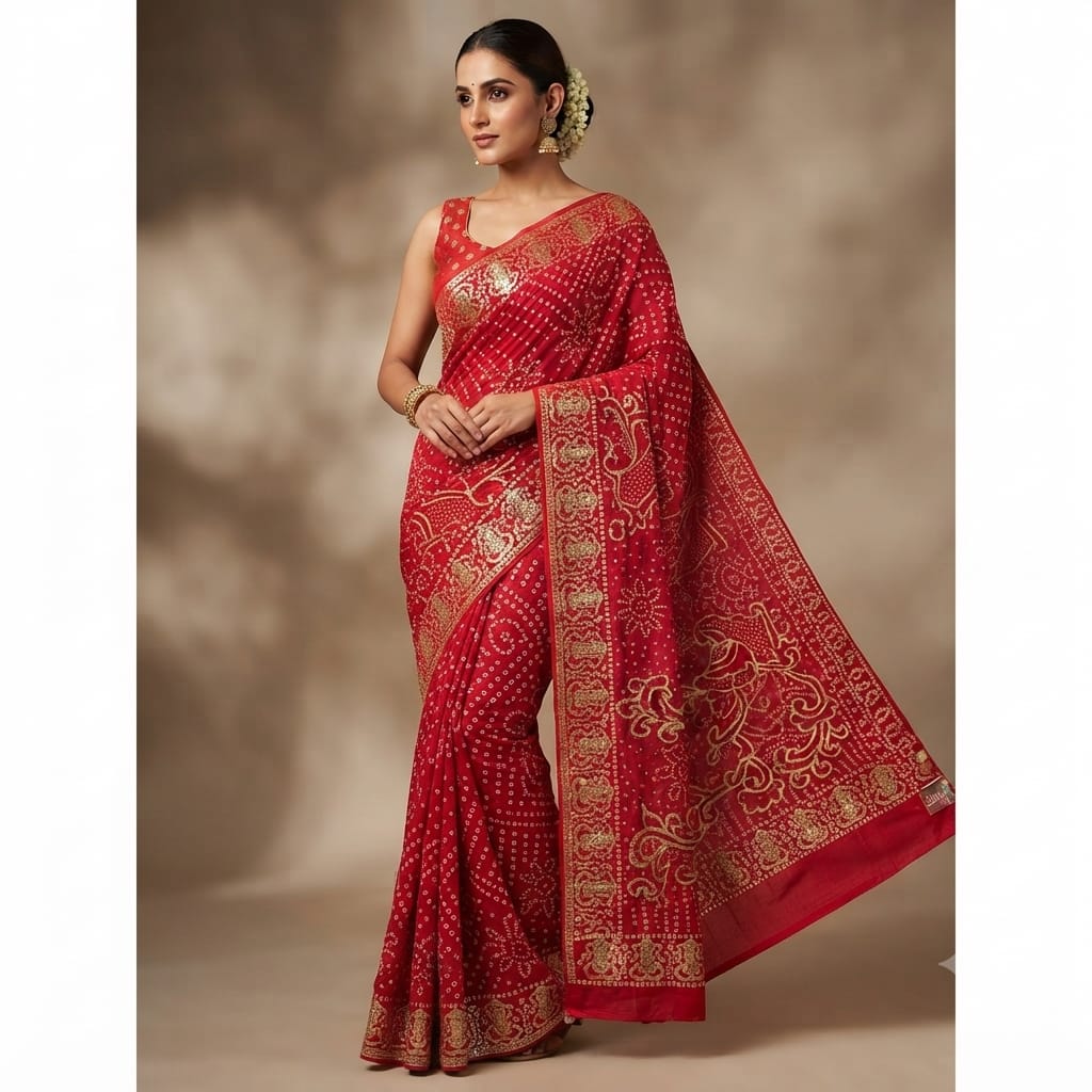 Crimson Heritage - Traditional Bandhani Sarees